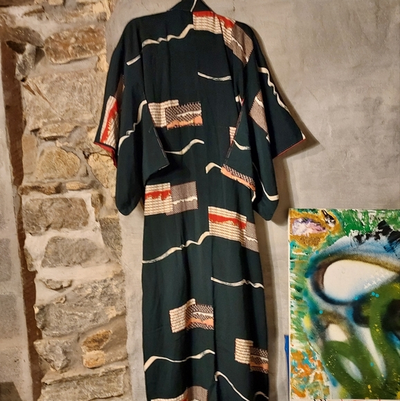 1940's - 50's abstract geometric Japanese silk kimono - Picture 13 of 15